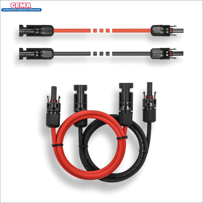 Kabel-Set für Balkonkraftwerk: rote und schwarze Anschlusskabel mit Steckverbindern für effiziente Solarnutzung ☀️🔌