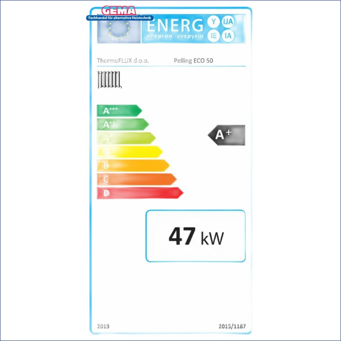 Energieeffizienz-Label auf Thermoflux Pelling 50/185 ohne WT mit Pufferspeicher
