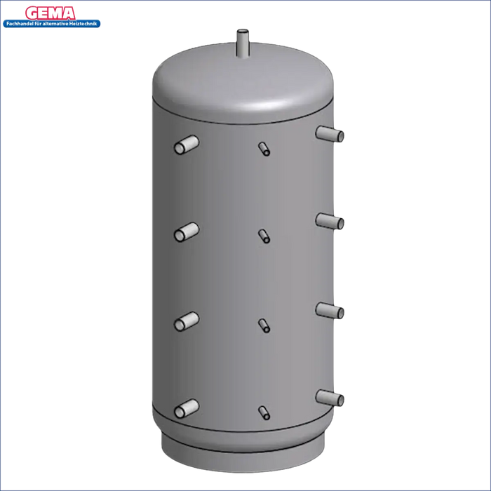 Grauer zylindrischer Tank mit mehreren Anschlüssen für Thermoflux Pelling 50/185 ohne WT