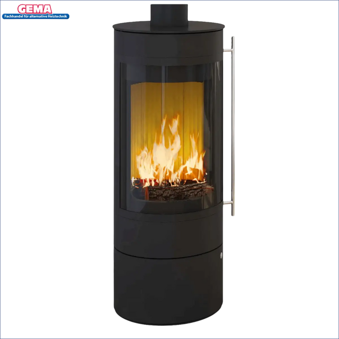 Schwarzer zylindrischer Kaminofen mit Glastür, 5 kW Pular Compact von Olsberg