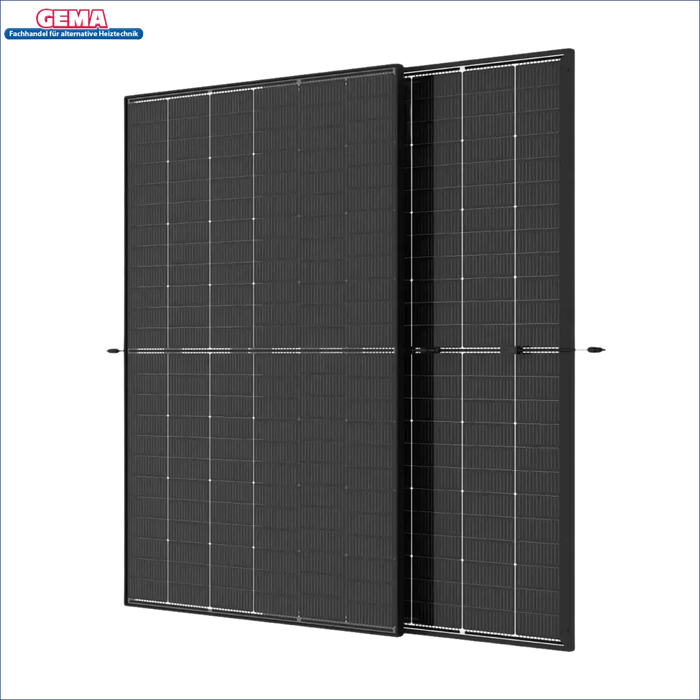 Zwei schwarze Solarzellen auf einem 860Wp Balkonkraftwerk mit 1,6kWh Speicher