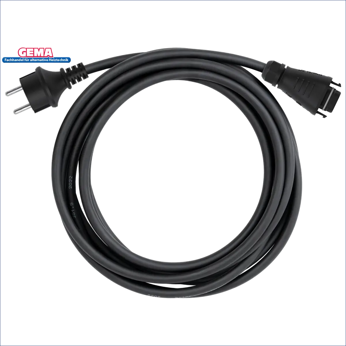 Schwarzes Netzkabel mit europäischem Stecker und Anschluss.