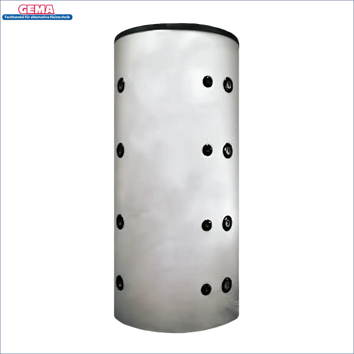 Weißer zylindrischer Wassertank mit schwarzen Anschlüssen für Thermoflux Pelling 25/75