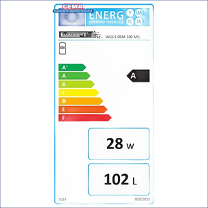 Energieeffizienzlabel für Warmwasser mit Photovoltaik Heizstab auf Produktetikett