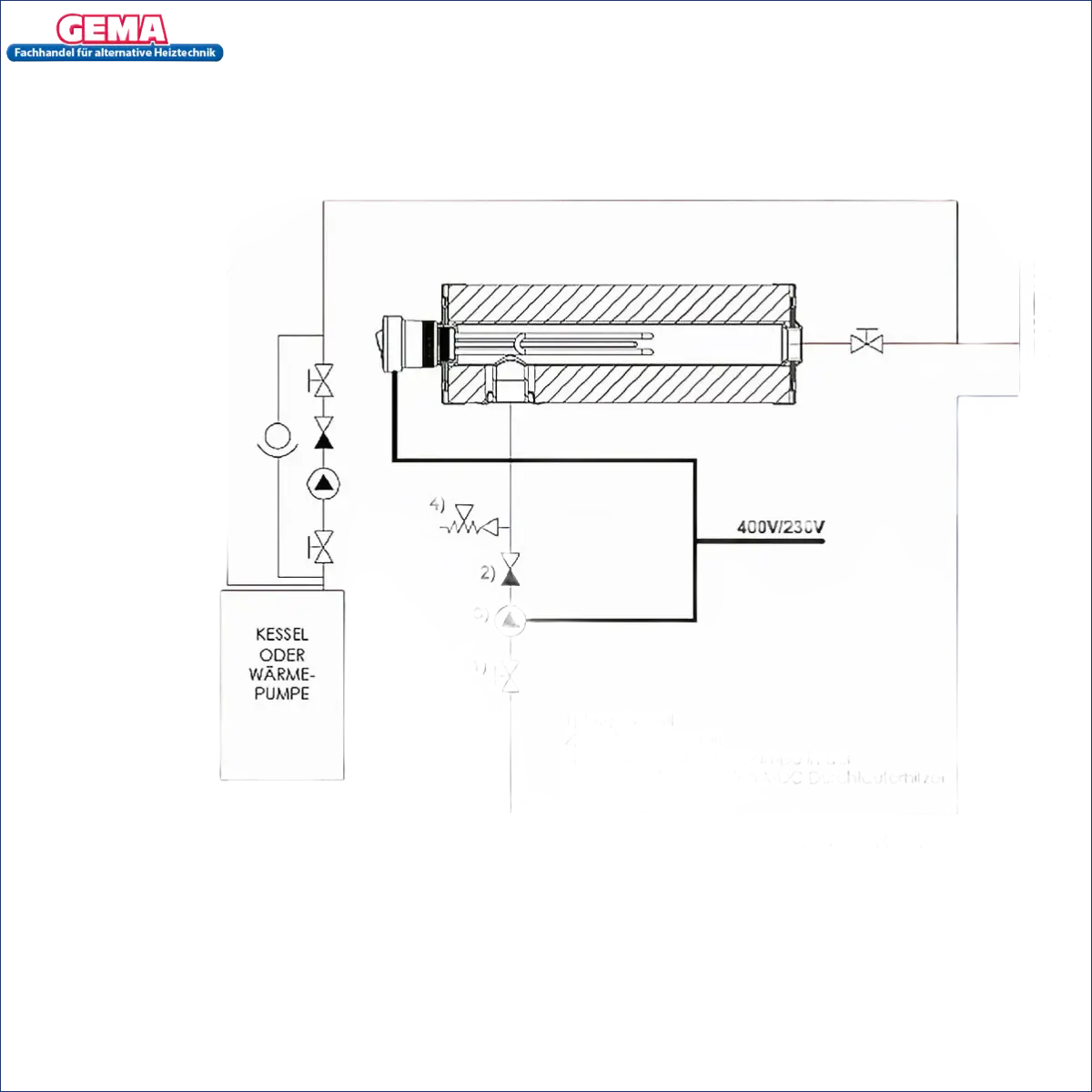 Diagramm des Heizsystems für Durchlauferhitzer MDC 400 plus Heizstab 3 kW