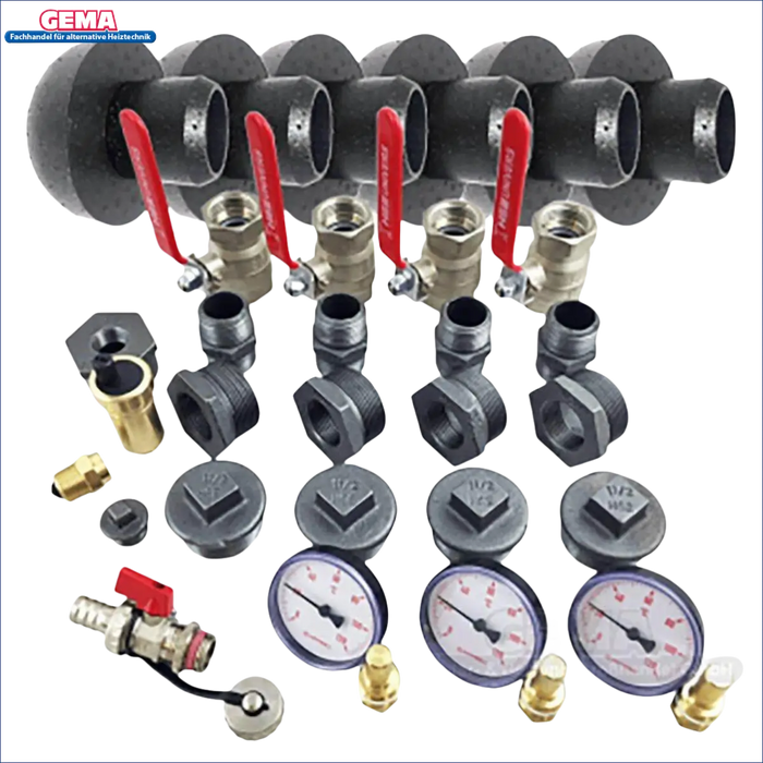 Plumbing manifold mit Ventilen und Fittings für Moderne Holzvergaserheizung