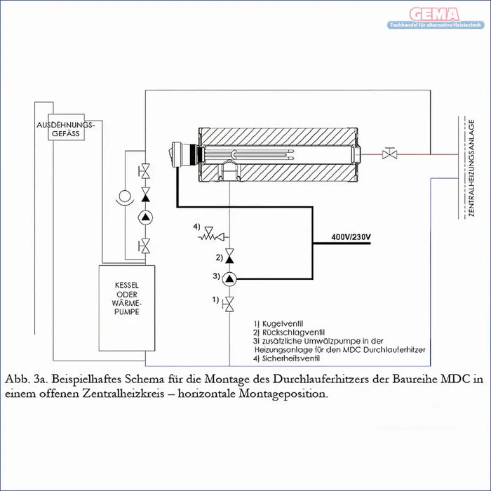 Diagramm des Heizsystems für Nachheizmodul für Durchlauferhitzer MDC 230