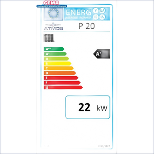 Energieeffizienzlabel für den atmos P20 Pelletkessel mit Holznotbetrieb, bafa förderfähig