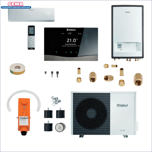 Vaillant Wärmepumpe plus Klima Split Paket 4.0601 aroTHERM Split mit Heiz- und Kühlsystemkomponenten